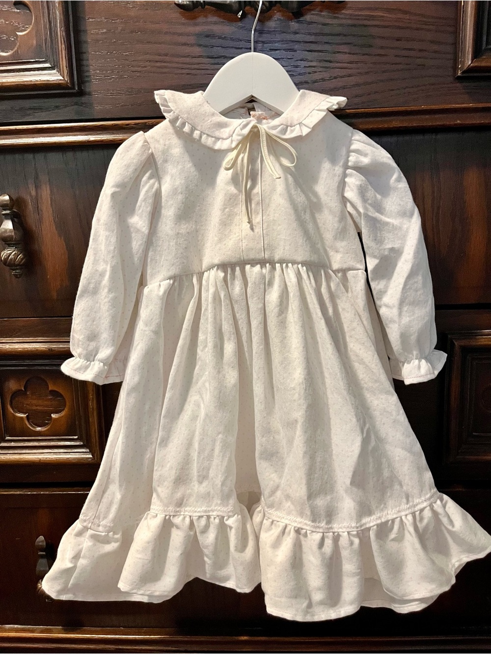 White / Ivory Ruffled Collar Long Sleeve Dress